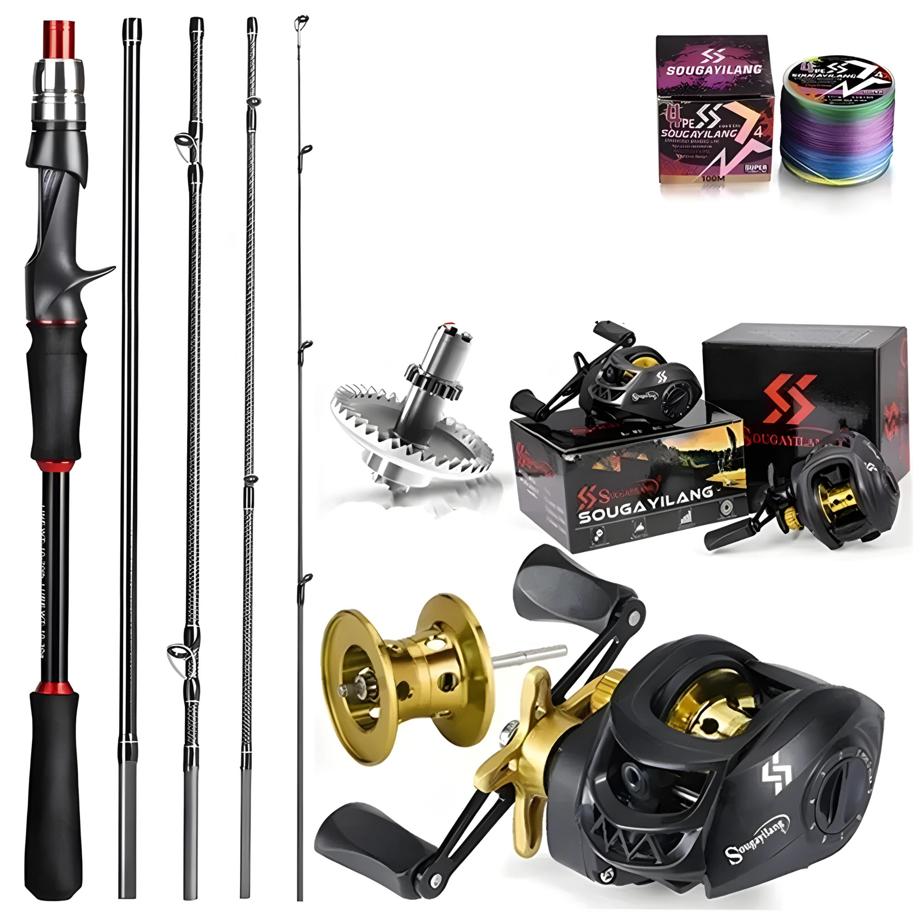 Kit De Pesca Sougayilang Vara Fibra De Carbono Carretilha Drag 8kg Brinde Linha