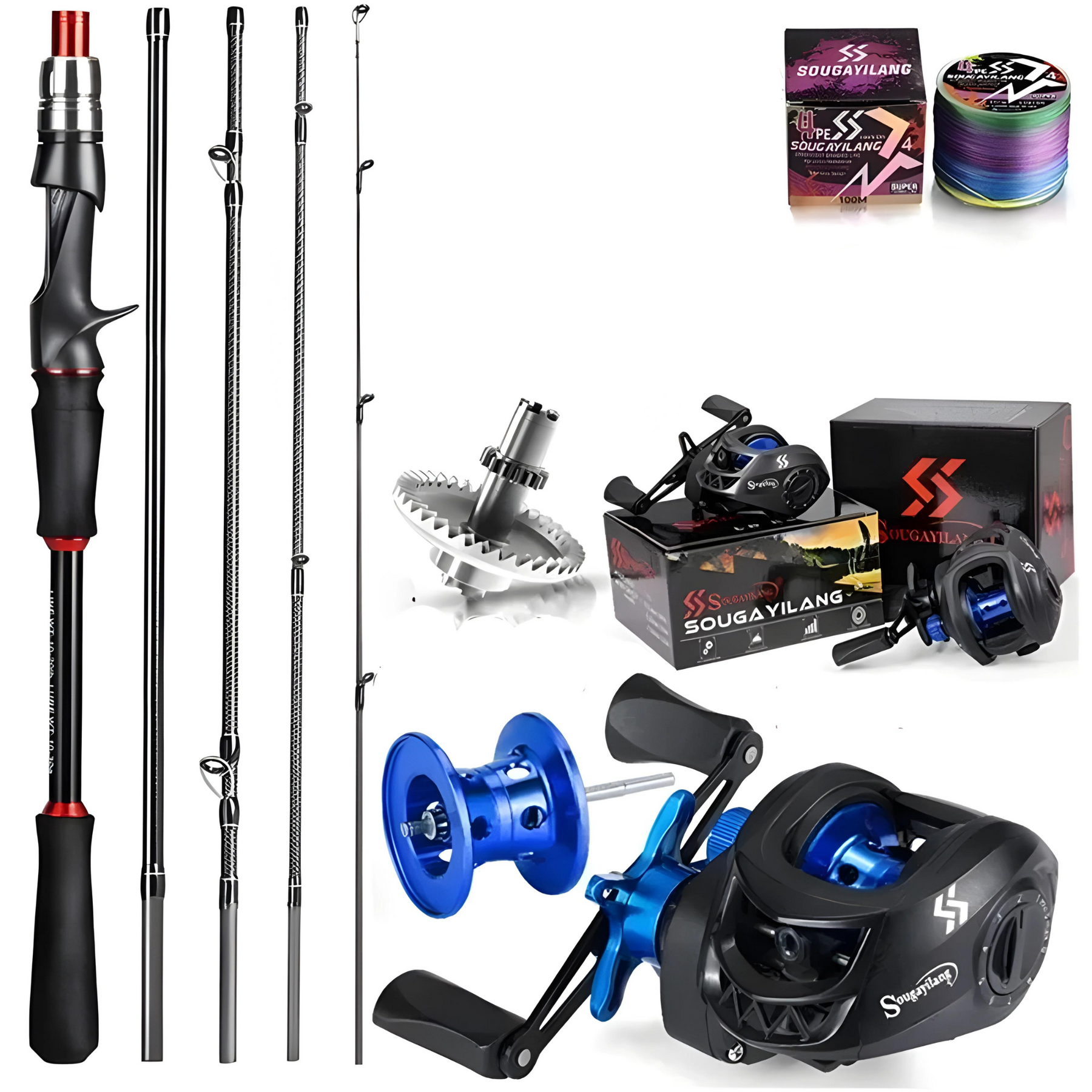 Kit De Pesca Sougayilang Vara Fibra De Carbono Carretilha Drag 8kg Brinde Linha