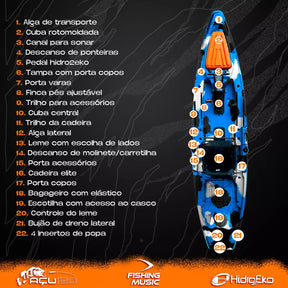 Caiaque Açu 120 Hidro2eko Com Pedal Cadeira Elite E Remo