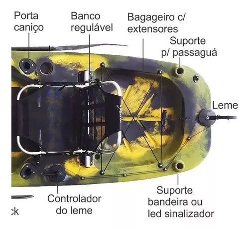 Caiaque Pesca 2 Lugares Mero Duplo Combo Carrinho Caiaker
